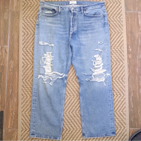 Agolde Denim - AGOLDE 90’s mid-rise light blue wash loose fit distressed